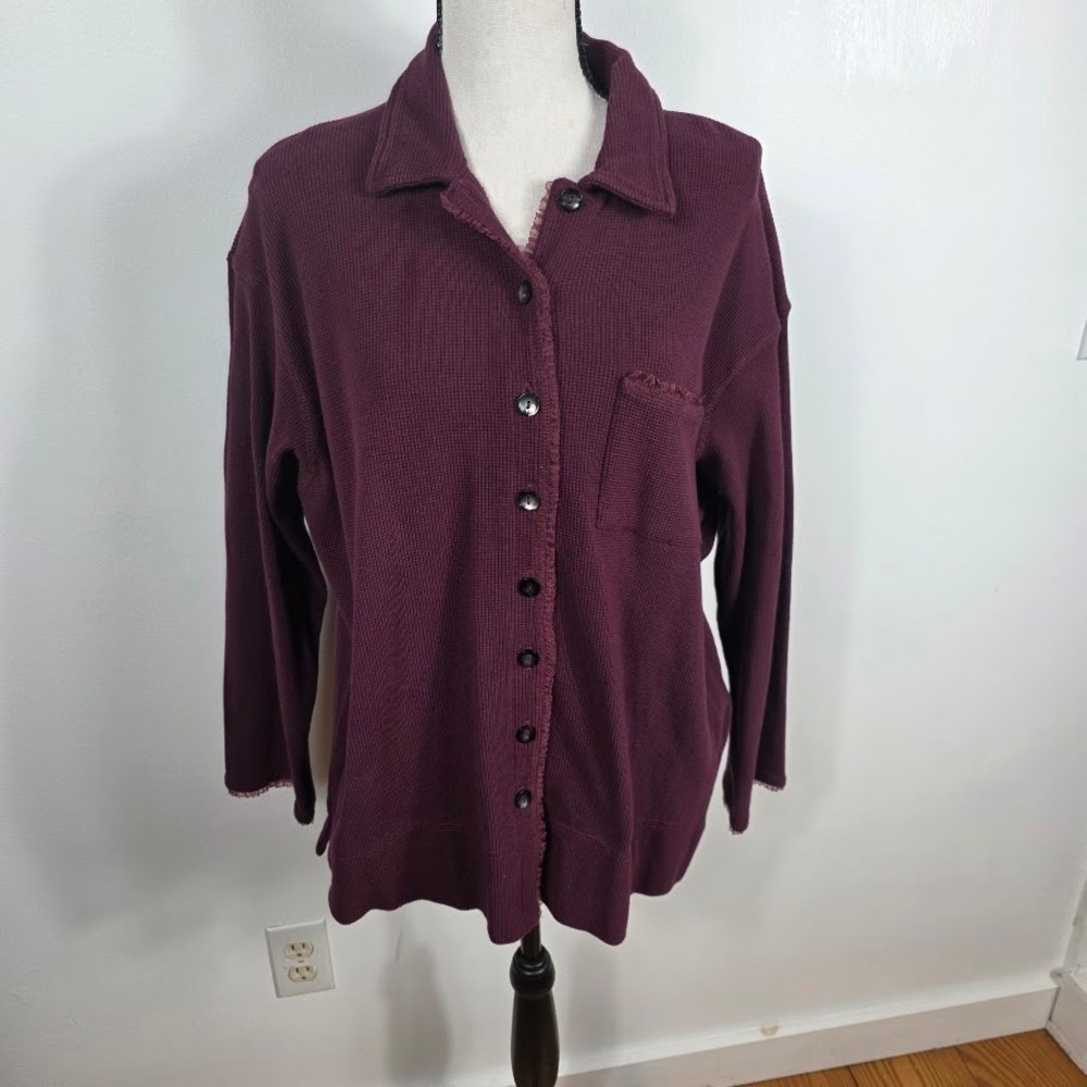 J. Jill Waffle Knit Cardigan Women Medium Purple‎ Cotton Boho ChicUSA Made